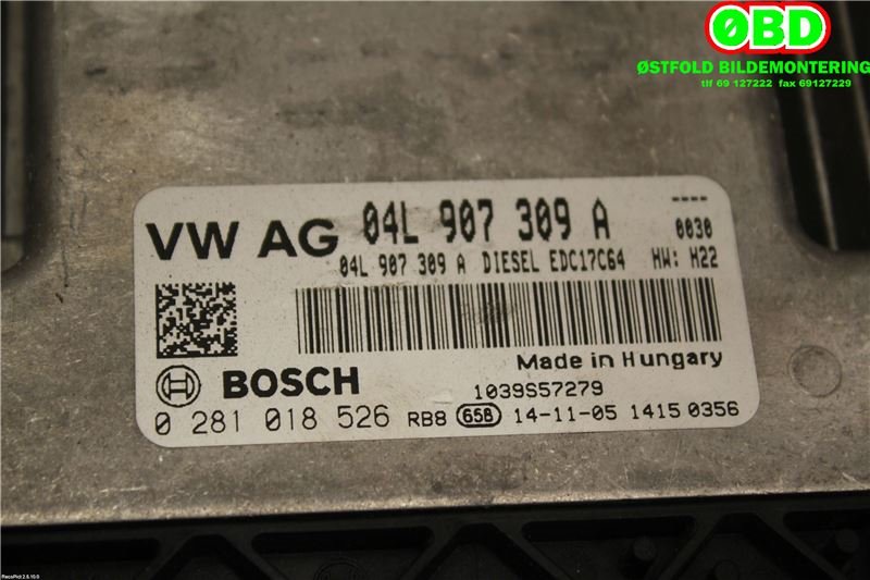 Styreenhet motor til VW Golf VII 2012-2017 (Fase 1)  (VOLKSWAGEN|04L 906 021 AS|0281018526|04L907309A)