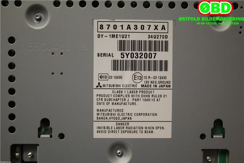 Bilstereo til Mitsubishi i-MiEV 2010-->>  (MITSUBISHI|8701A307XA|)