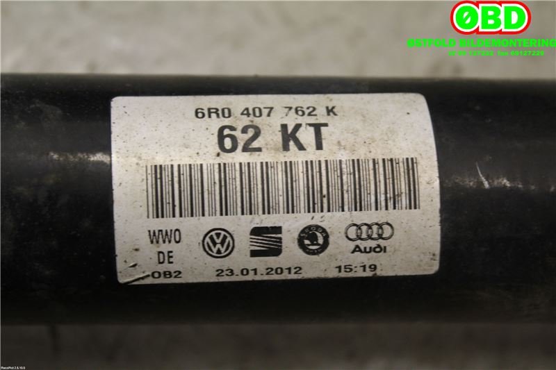 Drivaksel høyre foran til Audi A1 2010-2014 (Type I, Fase 1)  (AUDI|6R0 407 762 K|6R0 407 762 KX|6R0407762K)