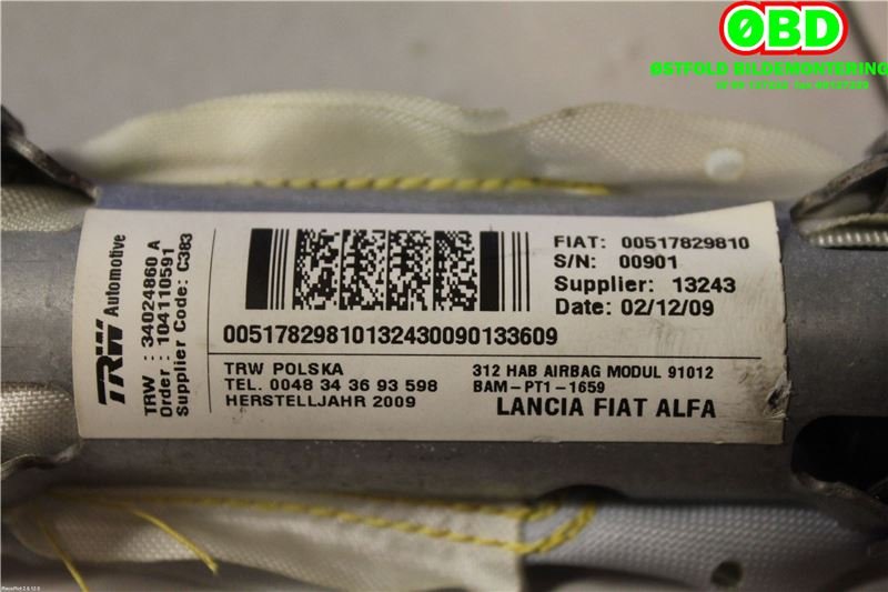 Airbag gardin venstre til Fiat 500 2008-2020  (FIAT|51782981|)