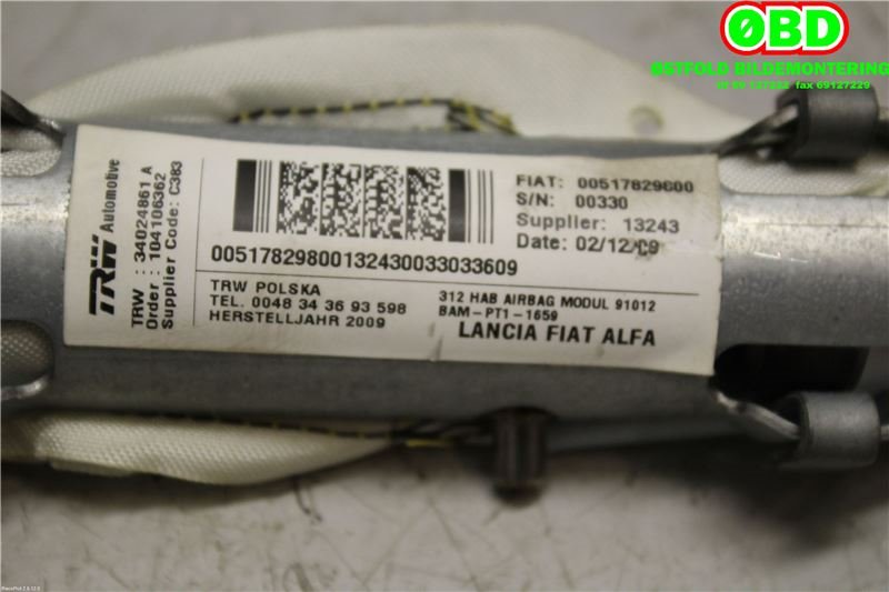 Airbag gardin høyre til Fiat 500 2008-2020 (FIAT|51782980|)