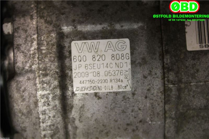 Aircondition kompressor til Škoda Roomster 2010-2015 (Fase 2) (SKODA|6Q0 820 808 G|6R0 820 803 F|6Q0820808G)