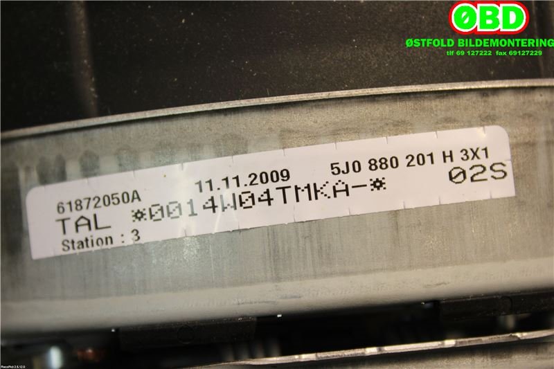 Airbag rattpute til Škoda Roomster 2010-2015 (Fase 2)  (SKODA|5J0 880 201 H||5J0880201H)