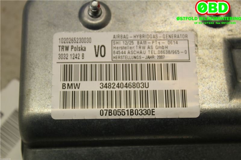 Airbag sidepute høyre til BMW 7-Serie 2000-2008 (E65/E66/E67/E88) (E65/E66/E67/E88) (|34824046803U)
