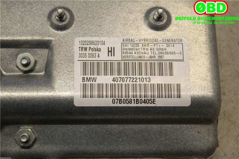 Airbag sidepute høyre til BMW 7-Serie 2000-2008 (E65/E66/E67/E88) (E65/E66/E67/E88) (|34824046803U)
