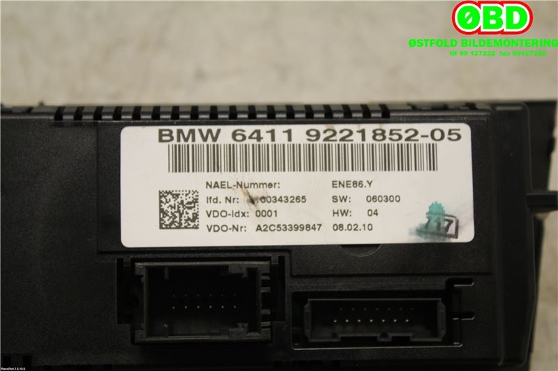 Varmeapparat betjening til BMW X1 2009-2015 (E84) (E84) (BMW|64119286618|64119221852)