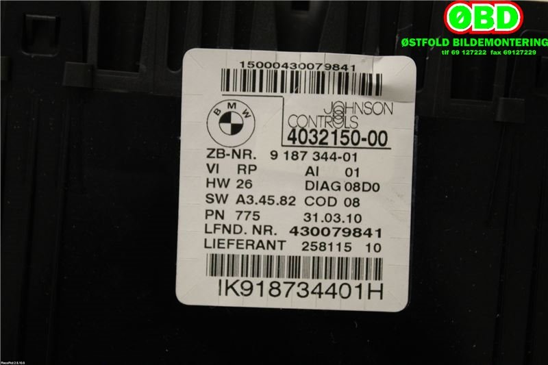 Instrumentpanel til BMW X1 2009-2015 (E84) (E84) (BMW|62109316127||9187344)