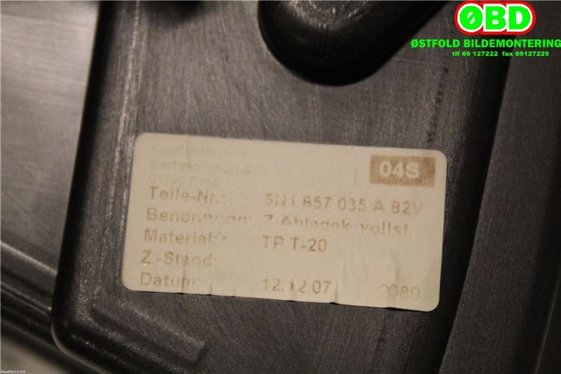 Hanskerom til VW Tiguan 2007-2011 (Type I, Fase 1) (VOLKSWAGEN|5M1 857 101 H|)