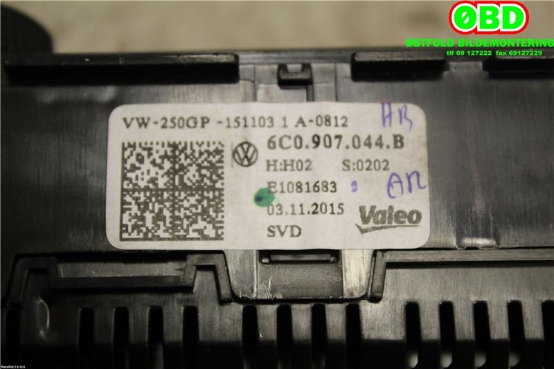 Varmeapparat betjening til VW Polo 2014-2017 (Type V, Fase 2)  (VOLKSWAGEN|6C0 907 044 B|6C0 907 044 D|6C0907044B)