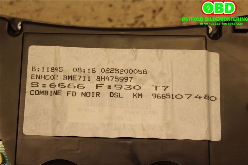 Instrumentpanel til Peugeot 308 2007-2011 (Type I, Fase 1)  (PEUGEOT|610335|9806132480|9665107480)
