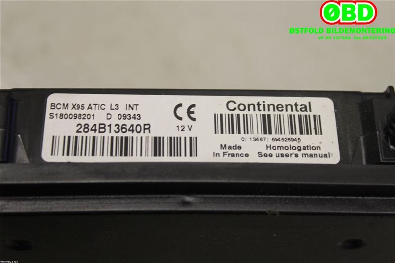 Styreenhet comfort (BCM) til Renault Scenic 2009-2016 (Type III) (RENAULT||284B13640R)