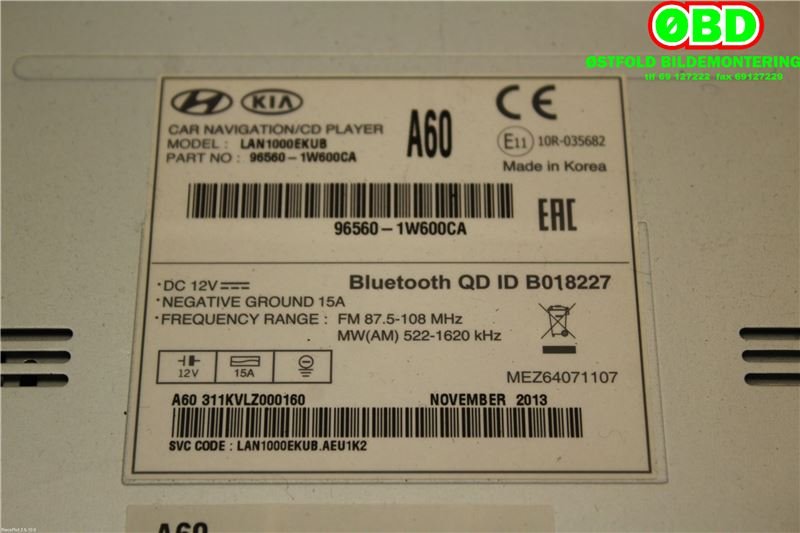 Bilstereo navigasjon til Kia Rio 2011-2017 Type III  (KIA|965601W600CA|)