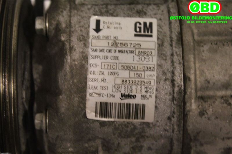 Aircondition kompressor til Saab 9-5 2006-2010 (Type I, Fase 3)  (SAAB||12756725)
