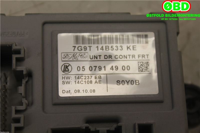 Styreenhet dør venstre foran til Volvo XC60 2008-2013 (Type I, Fase 1)  (VOLVO|31295213||7G9T14B533KE)