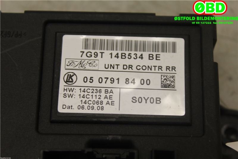 Styreenhet dør venstre foran til Volvo XC60 2008-2013 (Type I, Fase 1)  (VOLVO|31295415||7G9T14B534BE)