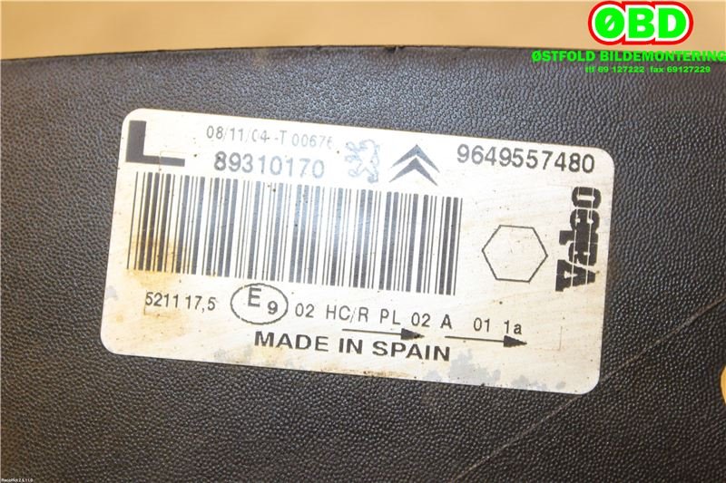 Frontlykt venstre halogen til Citroën Xsara, Picasso 2000-->>  (CITROEN|6208 37||9649557480)