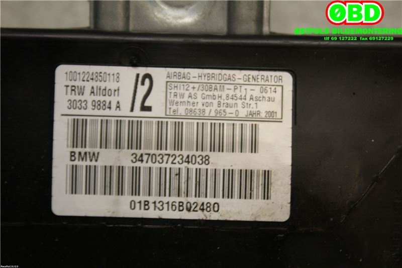 Airbag sidepute høyre til BMW X5 2000-2006 (E53) (E53) (BMW|72127037234|)