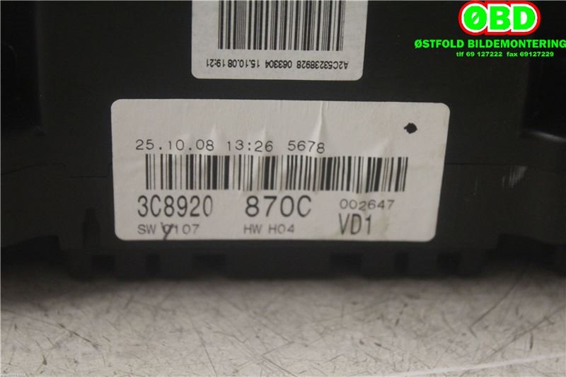 Instrumentpanel til VW CC 2008-2012 (PASSAT CC) (PASSAT CC) (VOLKSWAGEN|3C8 920 870 C||3C8920870C)
