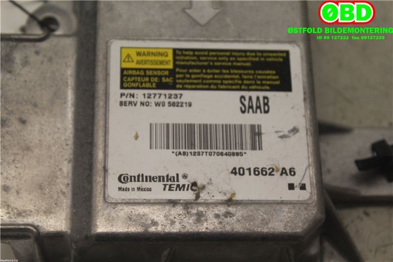 Airbag elektronikk til Saab 9-3 2003-2007 (Type II, Fase 1) (SAAB||12771237)