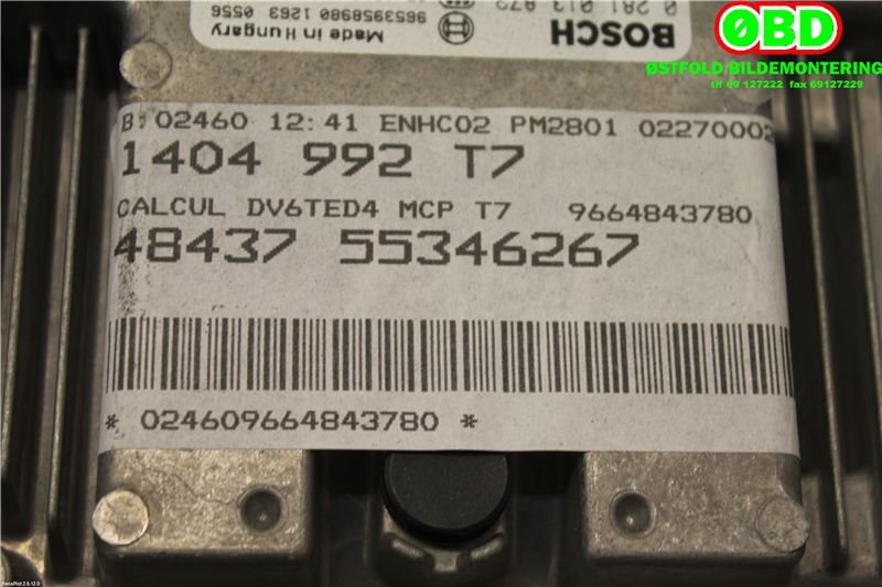 Styreenhet motor til Peugeot 308 2007-2011 (Type I, Fase 1)  (PEUGEOT|1943F7|0281013872|9664843780)