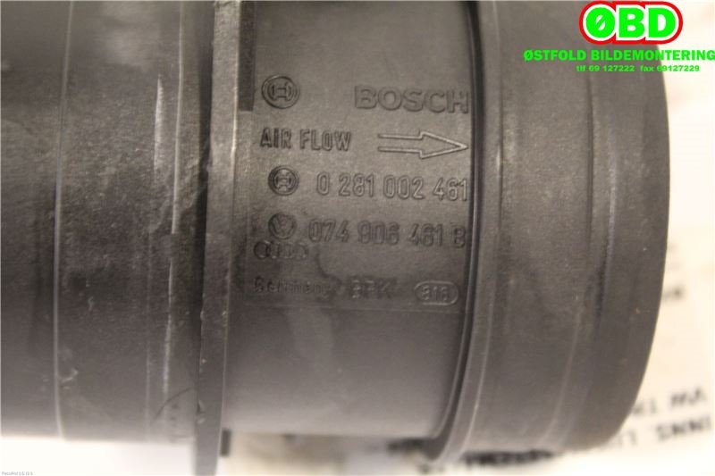 Luftmengde/luftmassemåler til VW Transporter / Caravelle 2003-2009 (Fase 1) (T5) (T5) (VOLKSWAGEN TRANSPORTER|074 906 461 B|0281002461|074906461B)