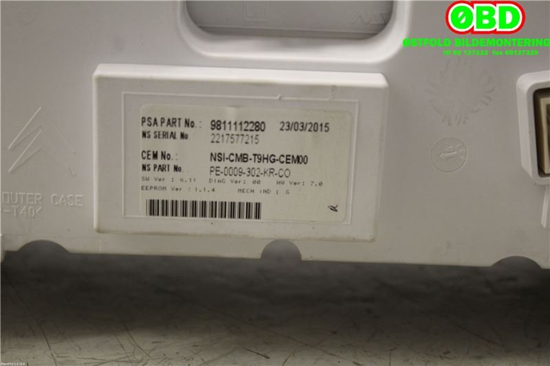Instrumentpanel til Peugeot 308 2013-2021 (Type II) (PEUGEOT|1612913680|1614174280|9811112280)