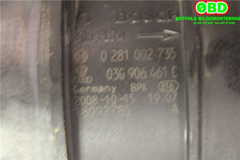 Luftmengde/luftmassemåler til VW Transporter / Caravelle 2009-2015 (Fase 2) (T5) (T5) (VOLKSWAGEN|03G 906 461 C|0281002735|03G906461C)
