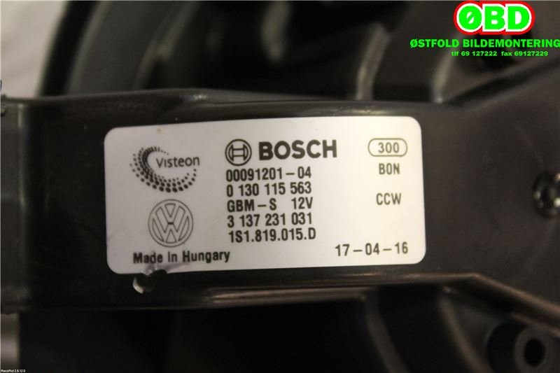 Varmeapparat motor til Škoda Citigo 2012-2019  (Skoda|1S1 819 015 D||1S1819015D)