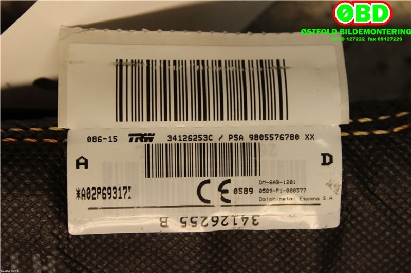 Airbag sidepute venstre til Peugeot 308 2013-2021 (Type II) (PEUGEOT|9805576780|)