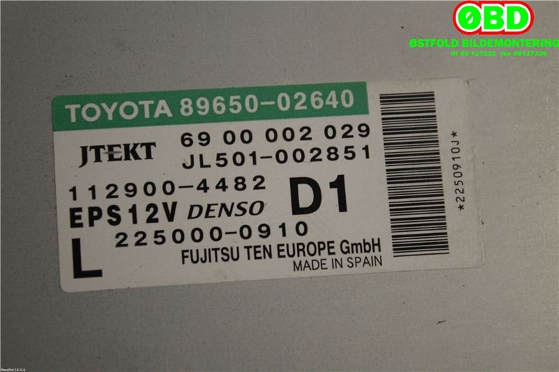 Styreenhet servo til Toyota Auris 2010-2012 (Type I, Fase 2)  (TOYOTA|8965002640|)