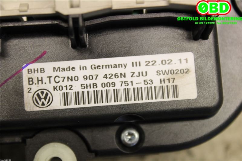 Varmeapparat betjening til VW Caddy 2010-2015 (Type III, Fase 2)  (VOLKSWAGEN|7N0 907 426 BK||7N0907426N)