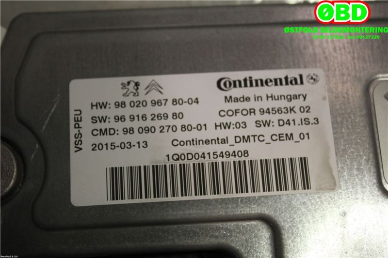 Styreenhet tenning til Peugeot 308 2013-2021 (Type II)  (PEUGEOT||9802096780)