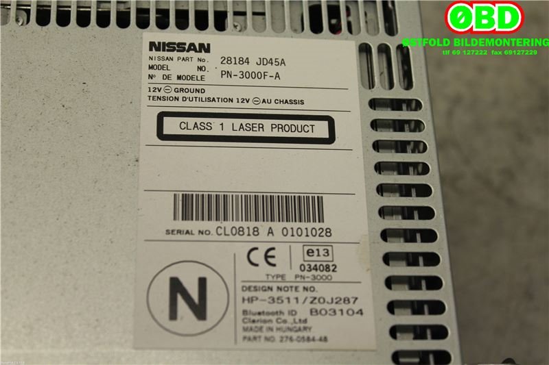 Bilstereo til Nissan Qashqai 2010-2014 (Type I, Fase 2)  (NISSAN|28184JD45A|)