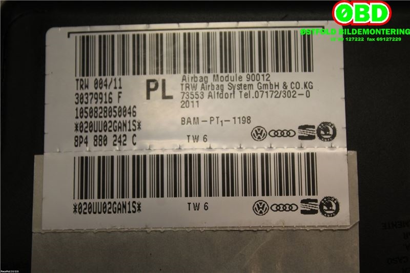 Airbag sidepute høyre til Audi A3 2009-2012 (Type II, Fase 2) (AUDI|8P4 880 242 C||8P4880242C)