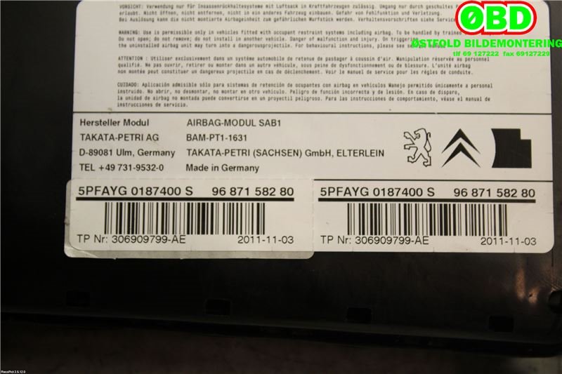 Airbag sidepute høyre til Citroën C4 2011-2017 (Type II) (CITROEN|8217F8|9687158280)
