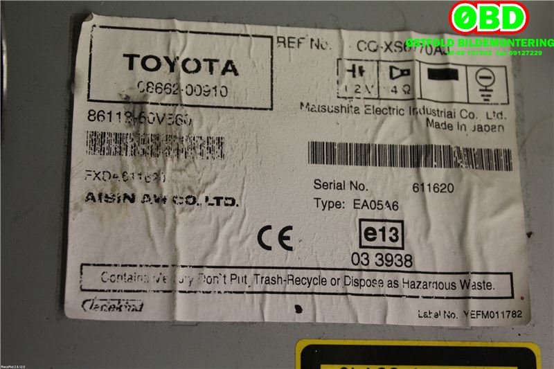 Bilstereo diverse til Toyota Avensis 2003-2008 (Type II)  (TOYOTA|86840YY021|)