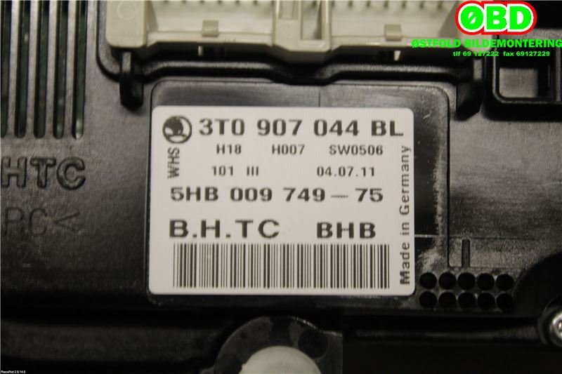Varmeapparat betjening til Škoda Octavia 2009-2013 (Type II, Fase 2)  (SKODA|3T0 907 044 BL||3T0907044BL)