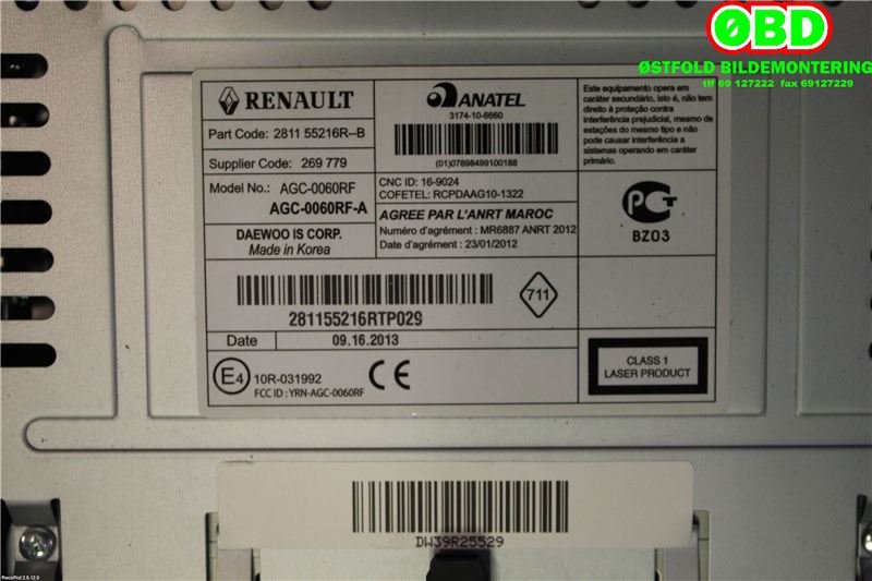 Bilstereo til Dacia Duster 2010-2017 (Type I)  (1.5 DCI K9K-898||281155216R)