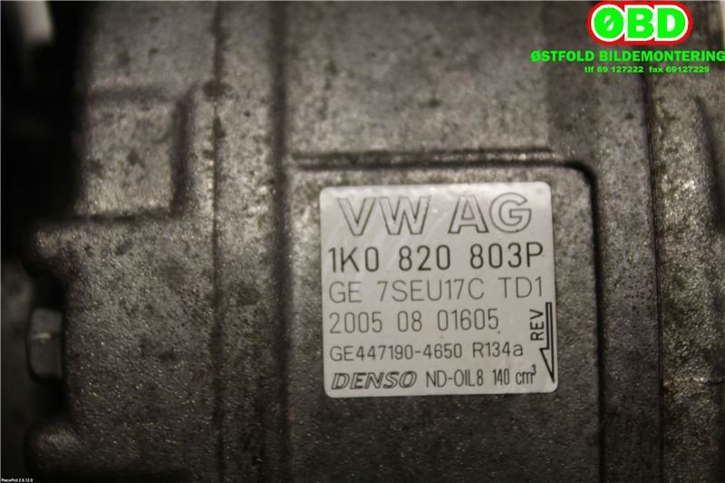 Aircondition kompressor til Audi A3 2003-2008 (Type II, Fase 1)  (AUDI|1K0 820 859 S||1K0820803P)