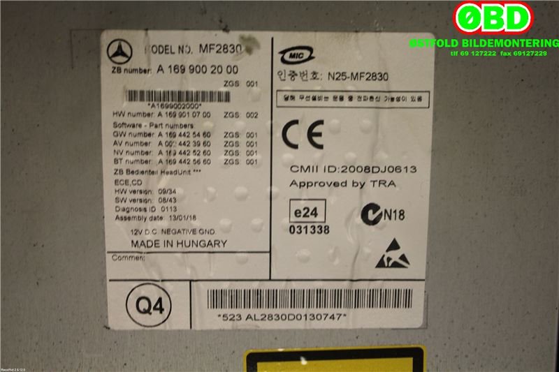 Bilstereo til Mercedes Vito/Viano 2010-2014 (Fase 2) (W639) (W639) (Mercedes Vito|A 169 900 20 00||1699002000)