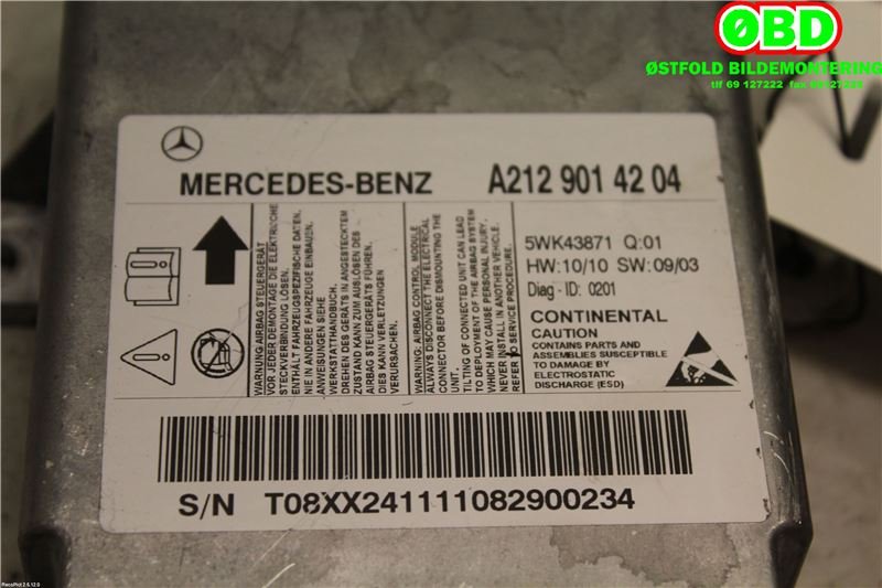 Airbag elektronikk til Mercedes E-Klasse 2009-2013 (Fase 1) (W212) (W212) (MERCEDES|A 212 901 42 04||2129014204)
