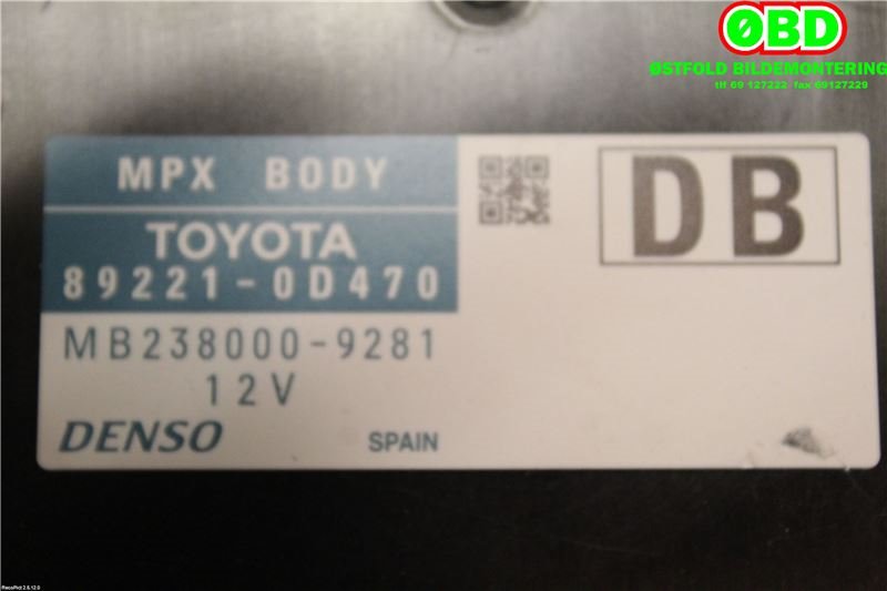 Styreenhet diverse til Toyota Yaris 2014-2020 (Type III, Fase 2)  (TOYOTA|892200D290||892210D470)