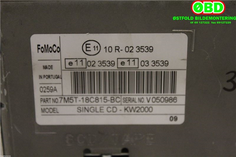 Bilstereo til Ford Transit Connect 2009-2013 (Type I, Fase 2) (FORD|1825943||7M5T18C815BC)