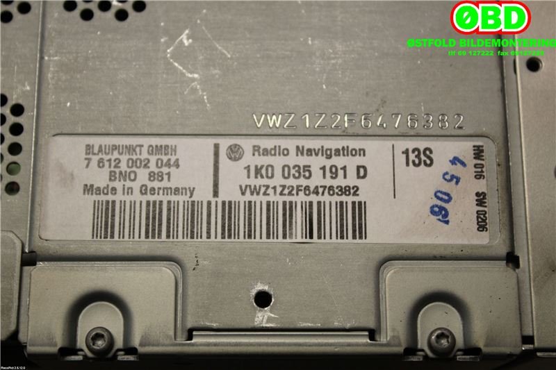 Bilstereo navigasjon til VW Passat 2005-2010 (B6) (B6) (VOLKSWAGEN|1K0 035 191 D||1K0035191D)