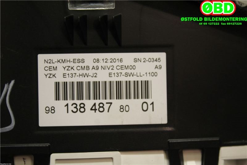 Instrumentpanel til Peugeot 208 2012-2019 (Type I)  (PEUGEOT|9813848780|9825986180)