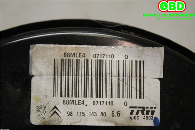 Bremsekraft-forsterker til Peugeot 208 2012-2019 (Type I)  (PEUGEOT|1609894980||9811514380)
