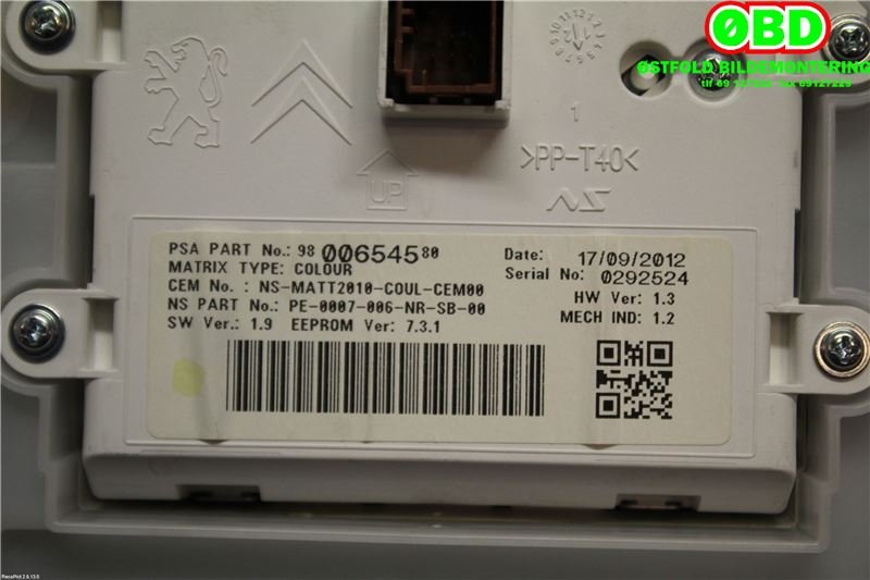 Instrumentpanel til Peugeot 208 2012-2019 (Type I)  (PEUGEOT|9801904680|9822633180|9803993180)
