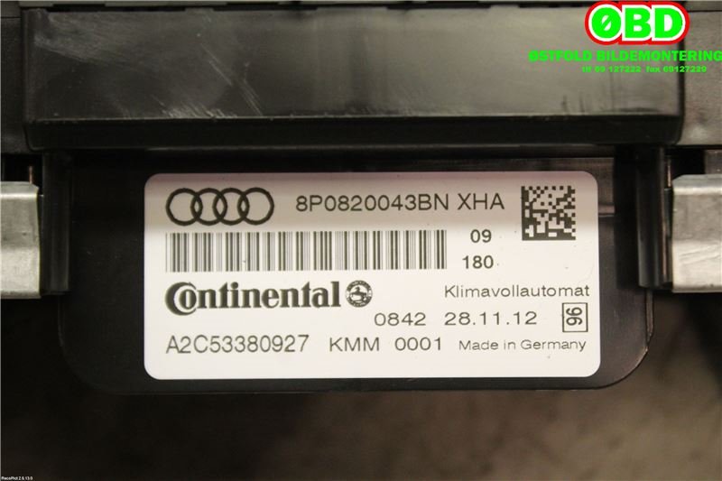 Varmeapparat betjening til Audi A3 2009-2012 (Type II, Fase 2)  (AUDI|8P0820043BN|)