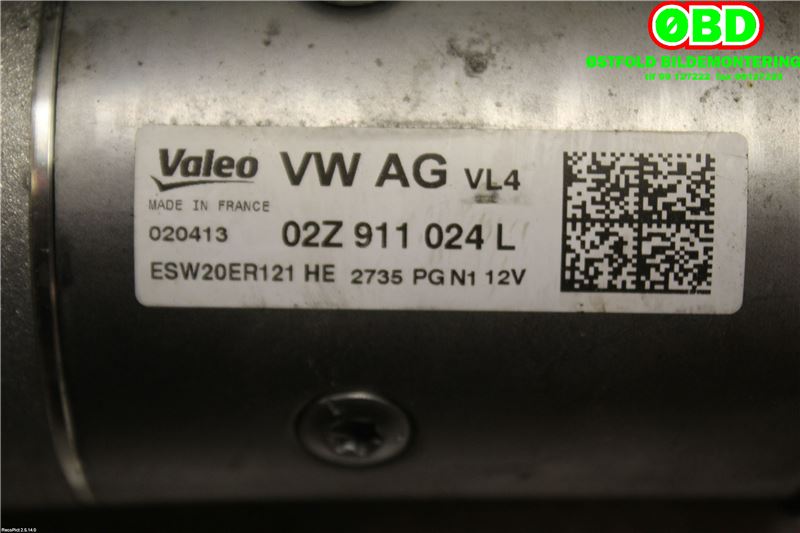 Starter diesel til VW Golf VII 2012-2017 (Fase 1) (VOLKSWAGEN|02Z 911 024 L|02Z 911 024 K|02Z911024L)