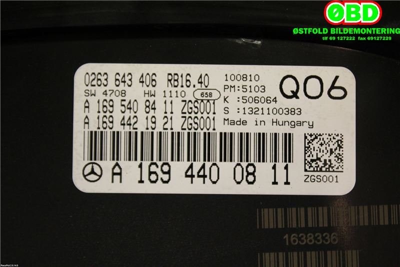 Instrumentpanel til Mercedes A-Klasse 2005-2012 (W169) (W169) (MERCEDES|A 169 440 08 11||1694400811)